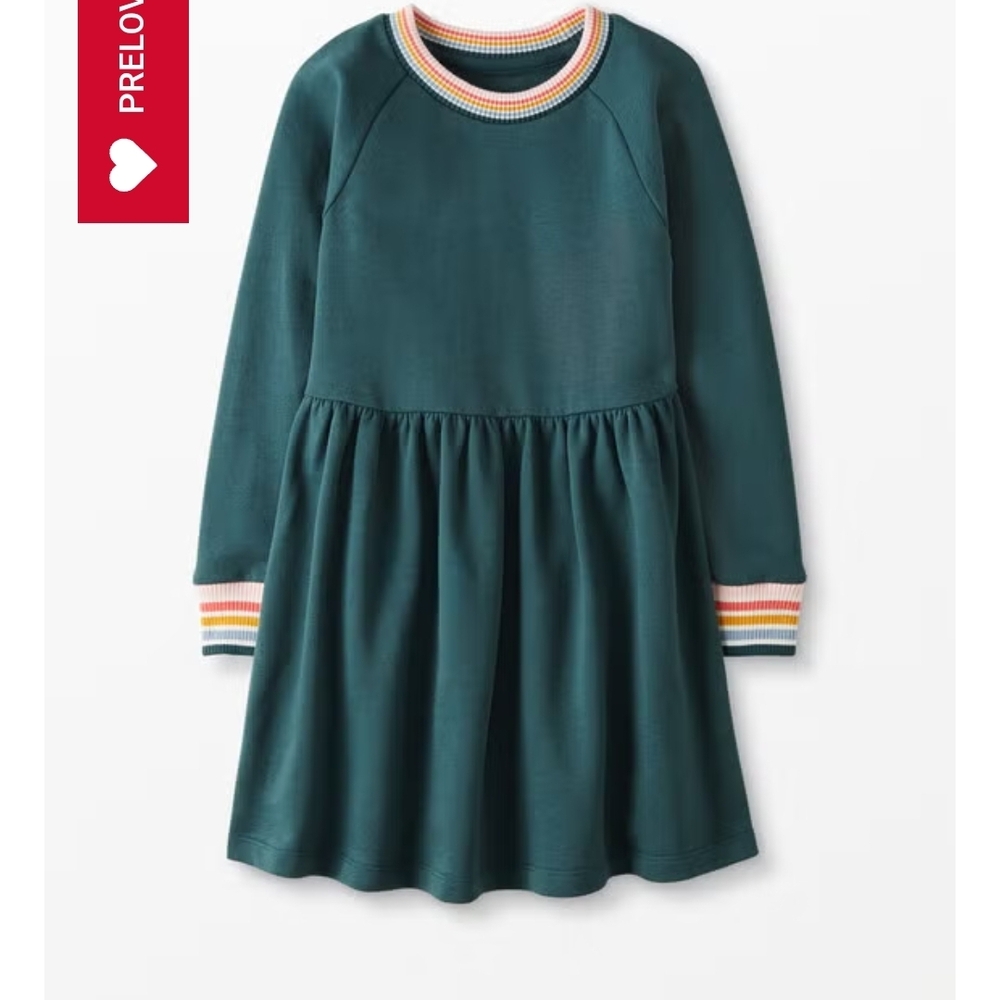 Hanna Andersson french terry dress cuffs dark green juniper NWOT 12